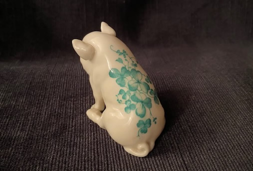 Belleek Pig Second Black Mark with Rare Shamrock Detail